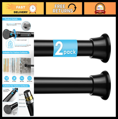 Adjustable Tension Curtain Rods 31-76 Inch, No Drill, Spring Loaded, Black - 2 P