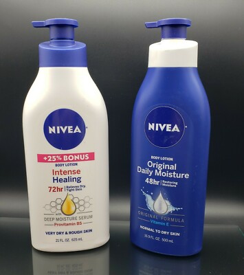 (2) NIVEA Intense Healing Body Lotion 21 oz. & Original Daily Moisture 16.9 oz.