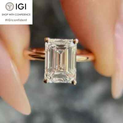 3 Ct Emerald Cut IGI Certified Lab Grown Diamond Solitaire Ring 14k Yellow Gold