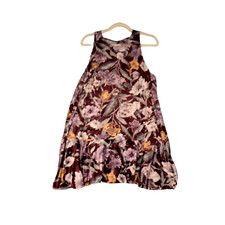 By Together Mini Dress Womens L Burgandy Stretch Velvet Velour Floral Boho