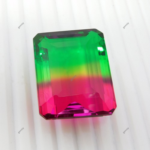 Tourmaline Lab-Created CERTIFIED Emerald Cut Loose Gemstone 133.80 Ct Bi-Color - Picture 3 of 15