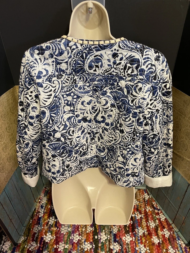 Бесконечная роза темно-синий/белый красивый стеганая бусина украшенный талии куртка - Изображение 2 из 4