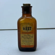 Vintage Heet Empty Glass Bottle Analgesic Liniment 5 Fl Oz Medicine Paper Label