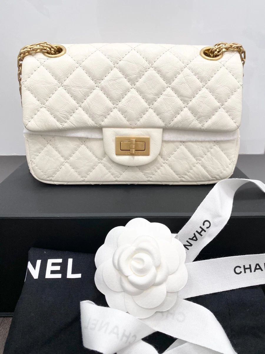 CHANEL MINI REISSUE 2.55 OFF WHITE IVORY CALFSKIN LEATHER BAG GHW