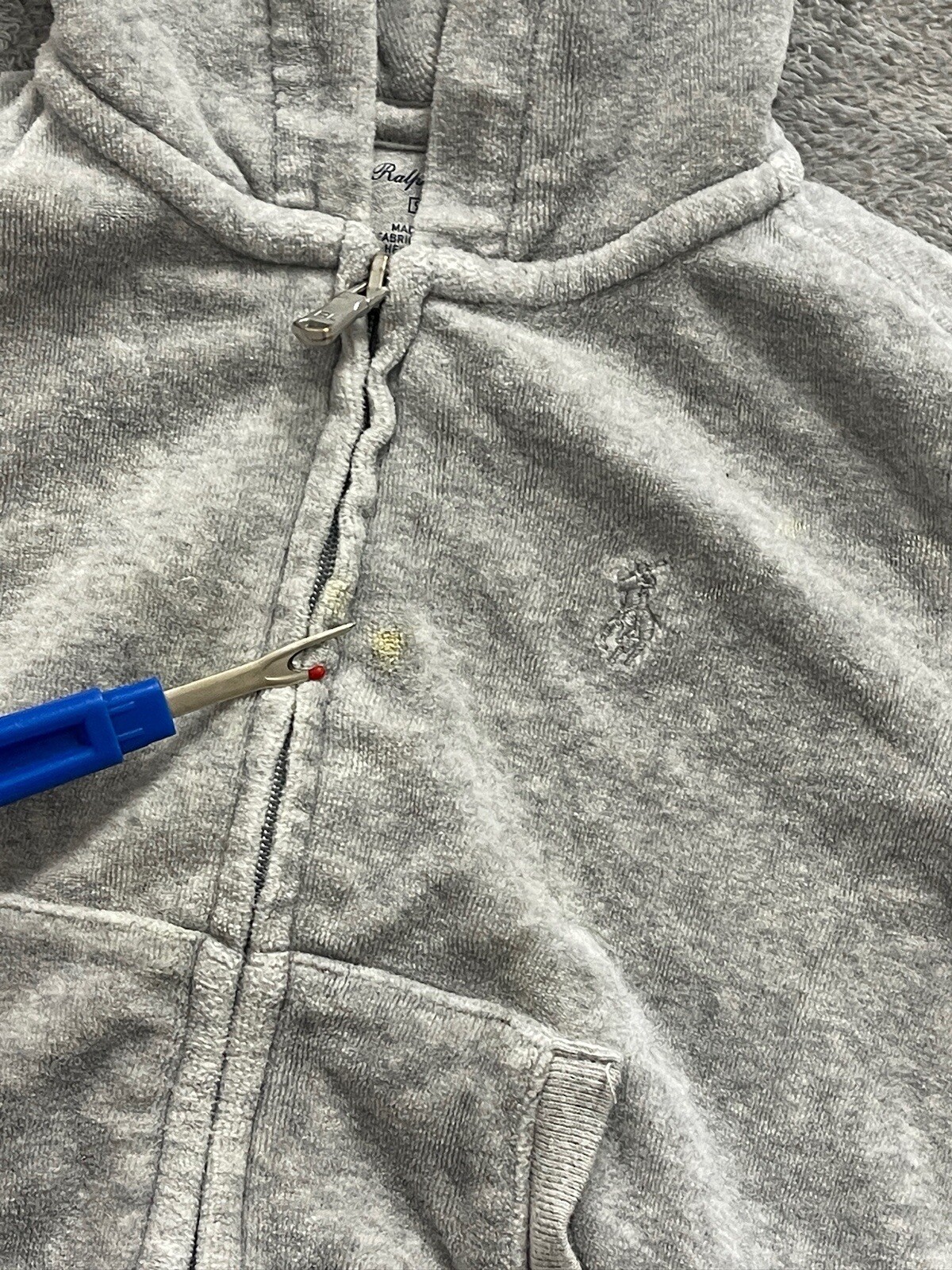 Ralph Lauren Giacca Bambino 9M Grigio Pony Pile Full Zip Casual Felpa con Cappuccio