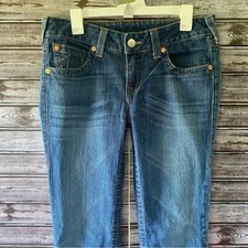 True Religion Women's Becky Jeans Sz 31 Low-Rise Bootcut Snap Pockets Logo Blue