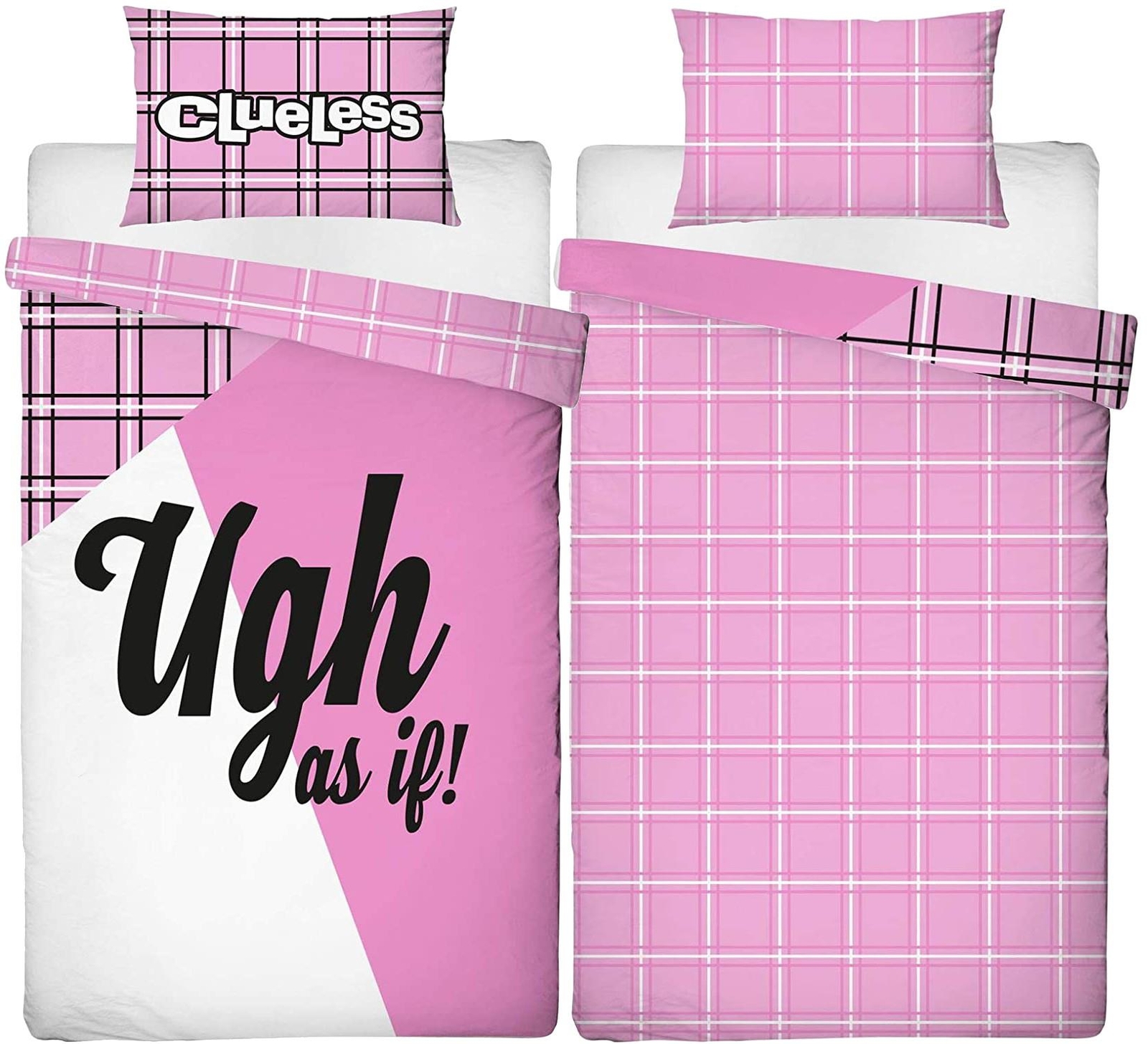 Clueless Icon Single Duvet Cover Reversible Bedding Set Pink Check