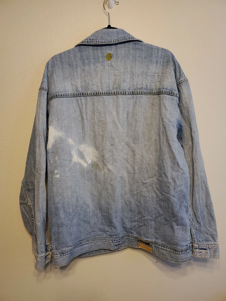 Rocawear Womens Denim Jean Jacket Button Up Pockets Embroidered Light Wash XL - Image 4 of 4