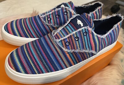Rocket Dog Women's 8-8.5M Afina Stark Stripe Cotton Sneakers Pink Multi Slip On
