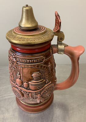 Vintage 1989 Avon Tribute To American Firefighters Beer Stein Handcraft Bell Lid