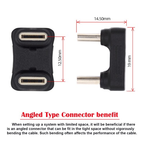 USB TypeC Male to Male Extension Power Data Adapter Opposite U Shape Back Angled - Picture 3 of 6