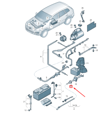 Oeillet De Câblage De Batterie VW Touareg 7P MK2 - Réf 7L0971841C Authentique Neuf