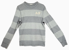Abercrombie Fitch Muscle Shirt Men L Gray Stripe Pullover Long Sleeve Patch Logo