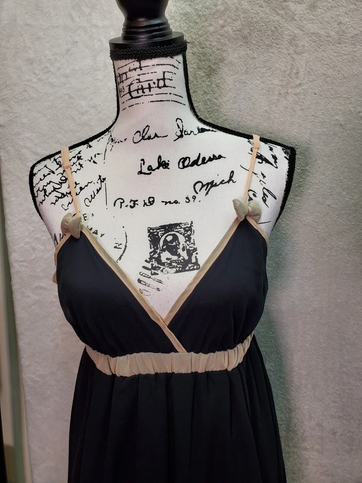 Johnny Martin Party Dress Womens Sz 11 Black Lined Pleated Wrap V Neck With Bows — 第 4/4 张图片