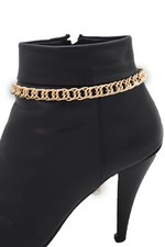 Women Gold Metal Boot Thick Chain Links Bracelet Western Shoe Basic Wrap Around