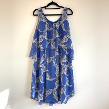 Sussan Women's Blue Patterned Floaty Shift Dress Size 14 Casual Sleeveless Summe