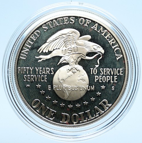 1991 S US USA Vintage USO United Service Org OLD Proof Silver Dollar Coin i98989 - Picture 2 of 3