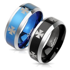 Ring Edelstahl Eisernes Kreuz Iron Cross Biker Gothic Metal Schwarz Black Blau
