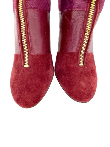 Anne Klein Jaffa Suede Bootie Burgundy Snake Print Heel Gold Zipper SZ 7.5 SH16 - Picture 4 of 11