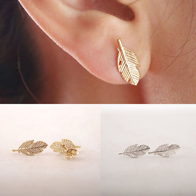 1 Pair Feather Leaf Ivy Tree Gold Silver Rose Coated EAR Ear Studs 15 Mm