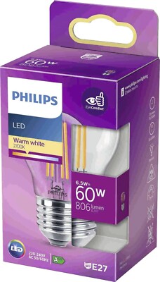 Philips LED klassisches Filament 6,5 W E27 2700K Glühbirne Vintage Golfball