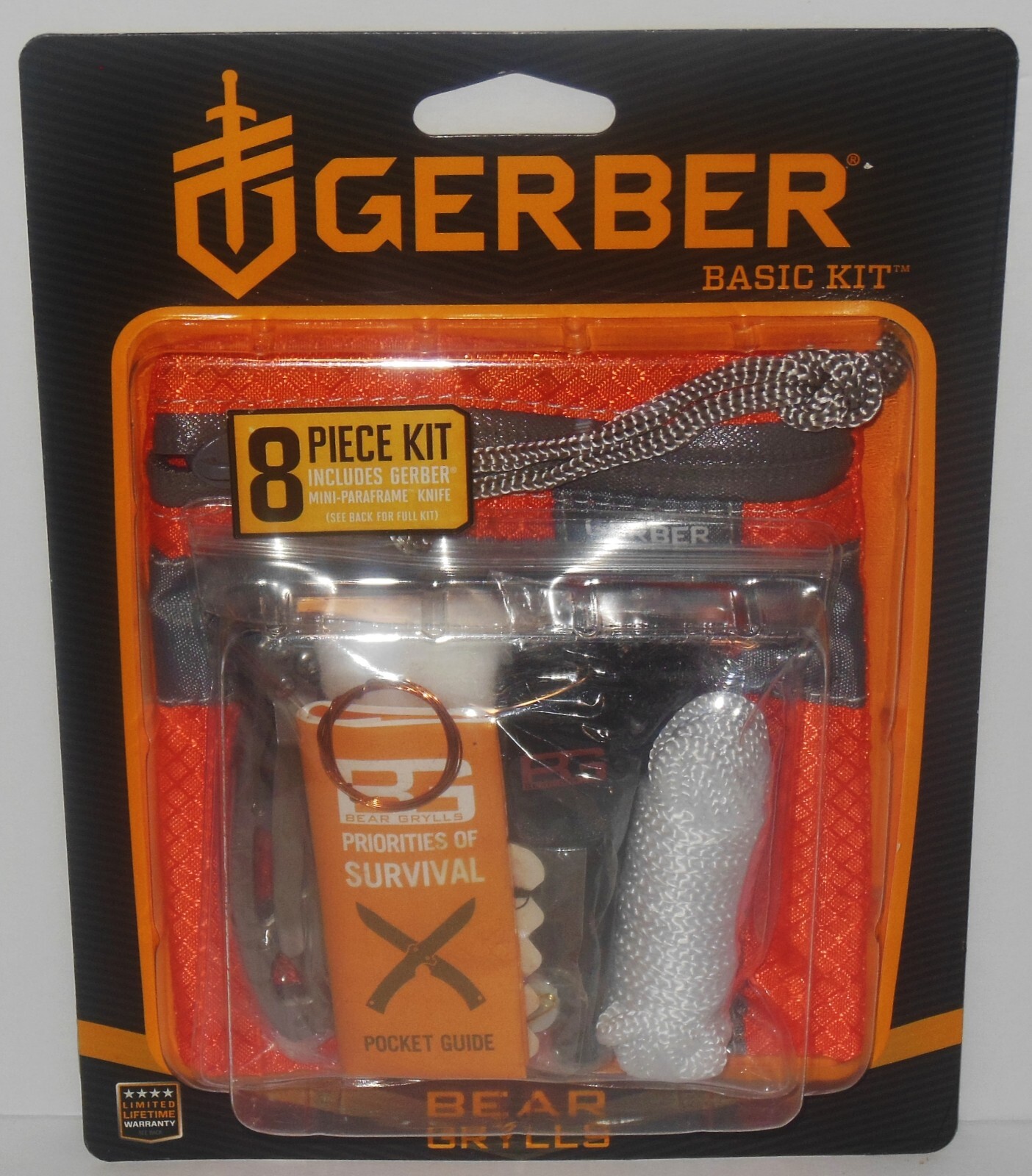 NEW Gerber Bear Grylls Knife & Fire Starter 8Piece Survival Basic kit