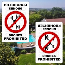 Set of Two DRONES PROHIBITED Skyward-Mount/360-Degree-Readable Signs