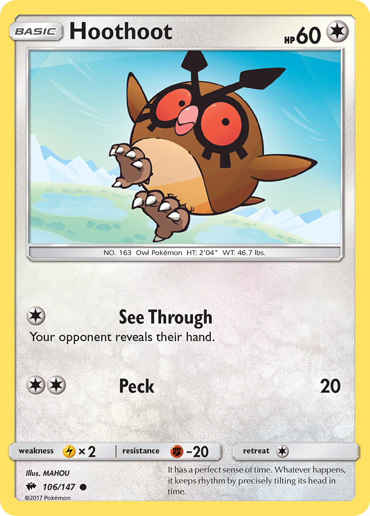106/147 Hoothoot - Burning Shadows - Common Pokemon TCG Card
