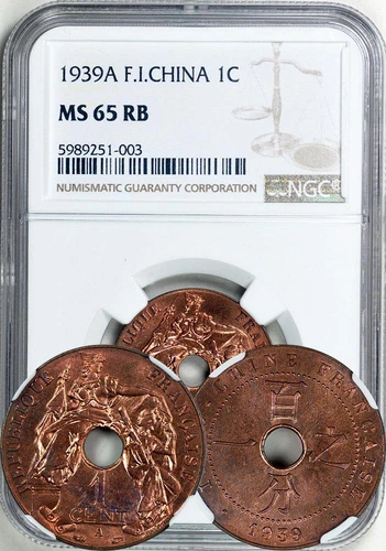 French IndoChina 1939A Cent NGC MS-65 RB. Outstanding condition!