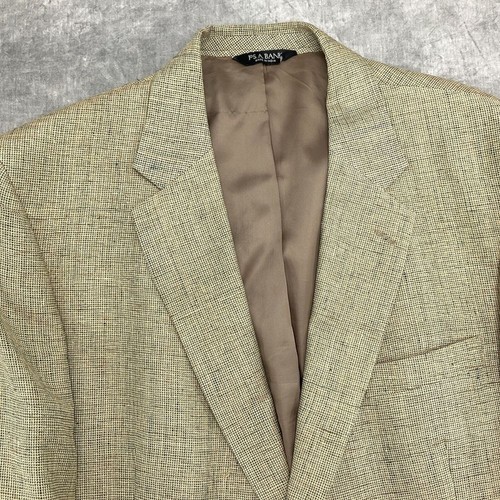 Jos A Bank Blazer Men 46R Gray Tan Check Woven Silk Lined Classic Career Flaw - Imagen 2 de 13