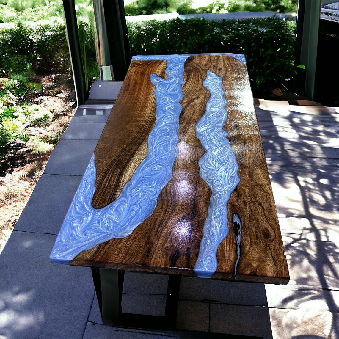 Custom River Epoxy Table, Live Edge Epoxy River Table, Dining Room Wood Tabletop