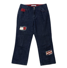 Vintage Tommy Hilfiger Capris Cropped Jeans Size 8 Flag Patch Y2K Denim July 4th