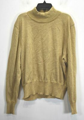 Bechamel Womens Beige Metallic Long Sleeve Mock Neck Casual Pullover Sweater L
