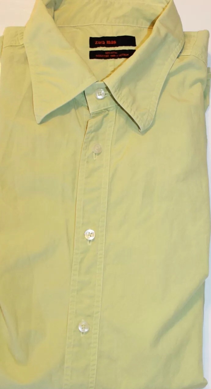 Zara Lime Green Men Long Sleeve Shirt 100% Cotton Large Polo