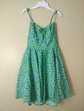 Windsor Lace Up Back Skater Dress Sundress Green Blue Flowers Sz Small New