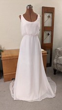 WEDDINGTON WAY blush pink chiffon formal bridal gown dress sweep train sz 8 EUC