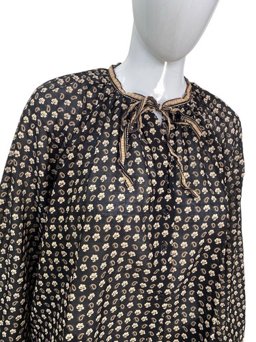 Doen Womens Amina Floral & Paisley Printed Black Cotton Blouse Shirt Tunic Top M - Picture 9 of 20