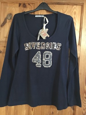 BNWT LTB Ladies Pretty Navy 'Riverside 48' Sequin Logo Top Size S