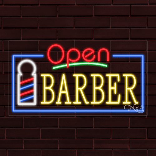 NUEVO LETRERO INTERIOR VENTANA/PARED LED FLEX "OPEN BARBER" con borde 33x18x1 pulgadas 35460 - Imagen 1 de 1