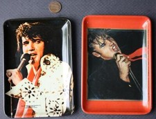 1984 Elvis Presley in Concert Melmac Texas Ware TWO Photo Tray or Ashtray Set +