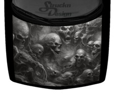 Grayscale Skulls Pile Purgatory Inferno Hood Wrap Vinyl Graphic Decal 58 x 65