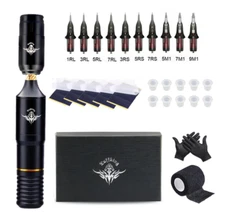 Tuffking Tattoo Machine Kit Wireless Motor Pen Gun Ink Power Supply Needle Grip