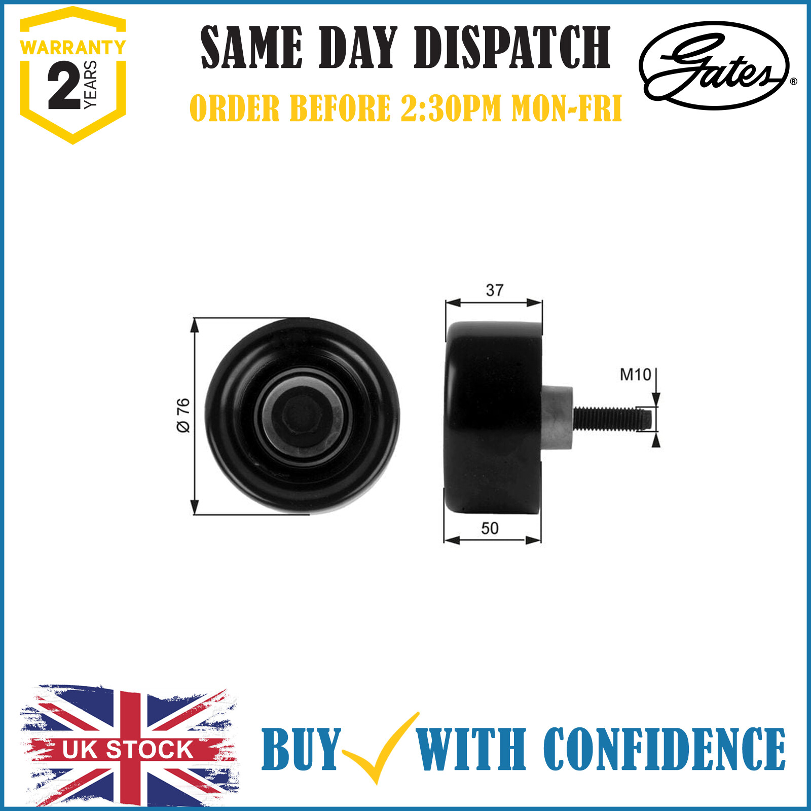 GATES T36186 Deflection/Guide Pulley, V-ribbed belt for FORD,LDV - Image 18