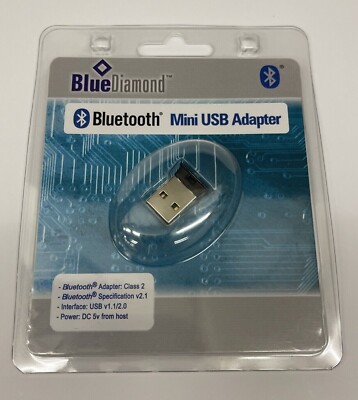 Bluetooth Mini USB Adapter Blue Diamond Class 2 Spec v 2.1 USB v1. 1/2.0