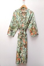 Indian Handmade 100 Cotton Floral Printed Bath Robe Dressing Gown Long Kimono