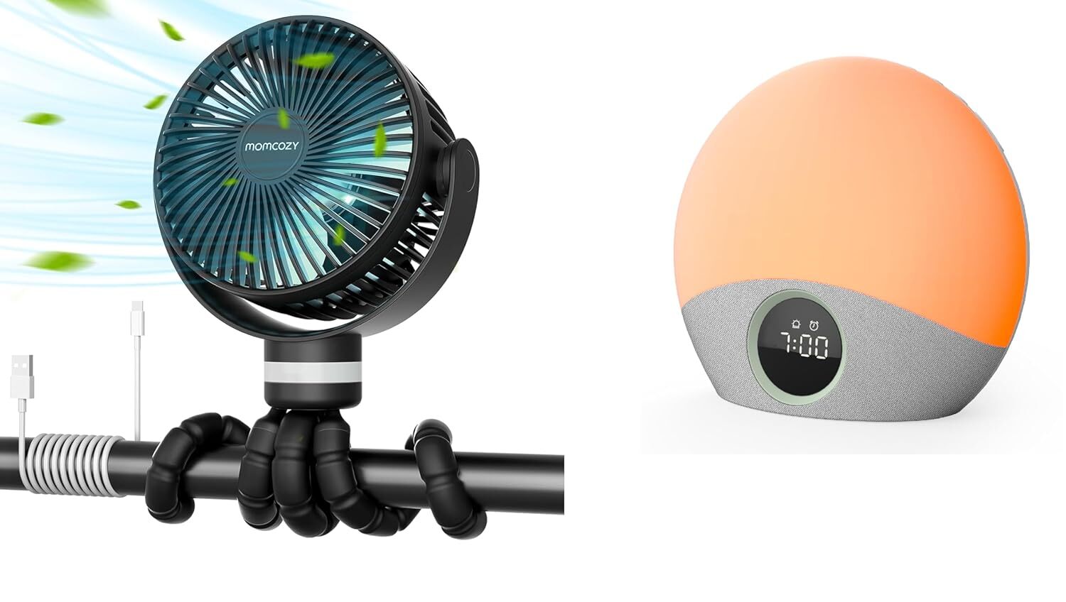 Portable Stroller Fan and Sunrise Alarm Clock Wake Up Light Sound-image