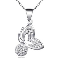 18" Chain 925 Sterling Silver Topaz Butterfly Pendant Necklace Gift Box L34