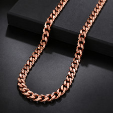 Solid Pure Copper Necklace Men 8mm Cuban Curb Chain Arthritis Therapy 24"