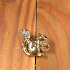Unbranded Gold-Tone Faux Pearl Squirrel Brooch Pin Rhinestone
