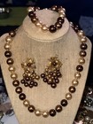Beajewels Champagne Pearls & Rhinestone Earrings Signed / Necklace Bracelet Set — photo 7